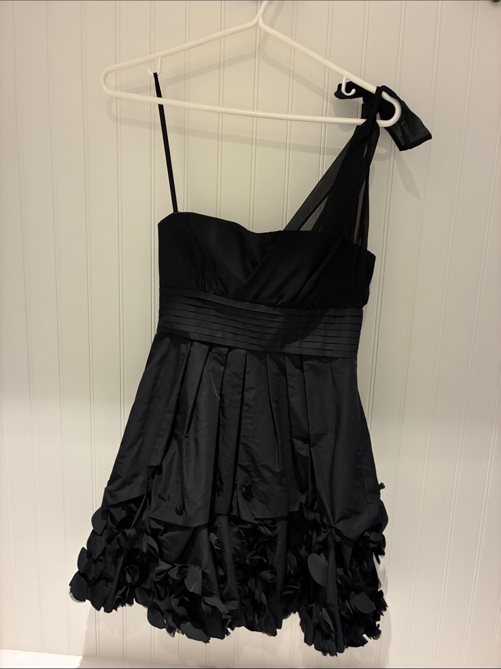 BCBGMaxAzria Black One-Shoulder Cocktail Dress with Bow Tie